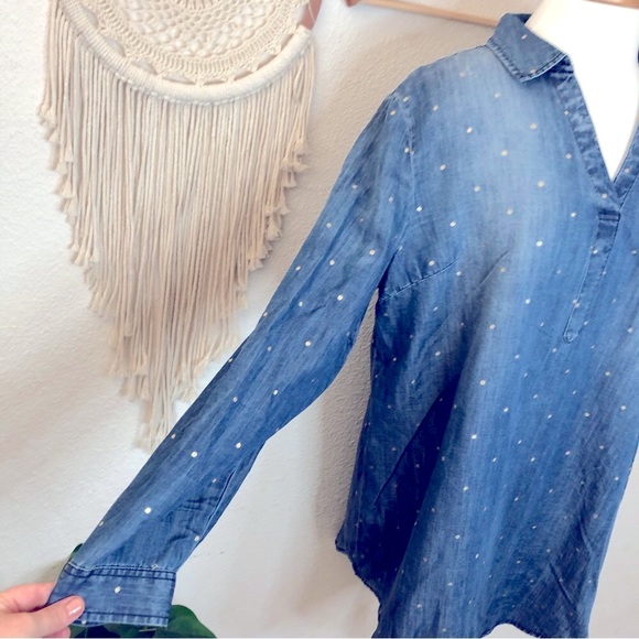 C. Est. 1946 chambray with gold polka dots long line tunic top - Picture 3 of 7